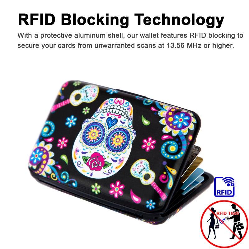 Kaabao Credit Card Holder Small RFID Blocking Wallet Business Metal Slim Mini Aluminum Hard Case for Women Men Gift (B Sugar Skull) - Image 3